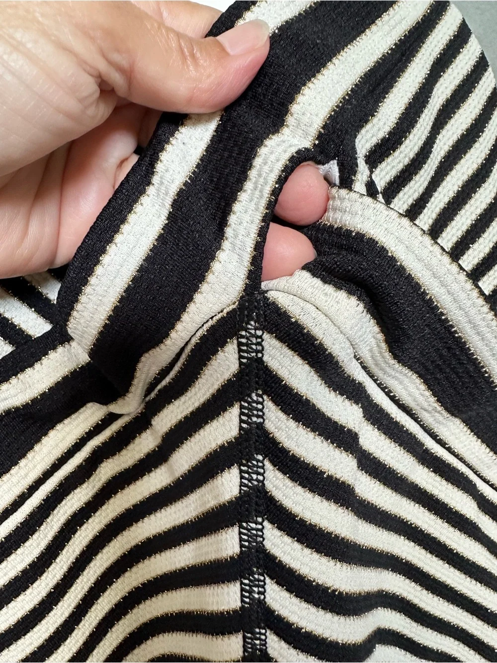 Robin Piccone Black, Ivory & Gold Striped V-Neck One-Piece Swimsuit